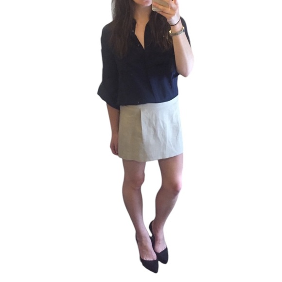 Vintage Beige Linen Mini Skirt - Picture 2 of 14